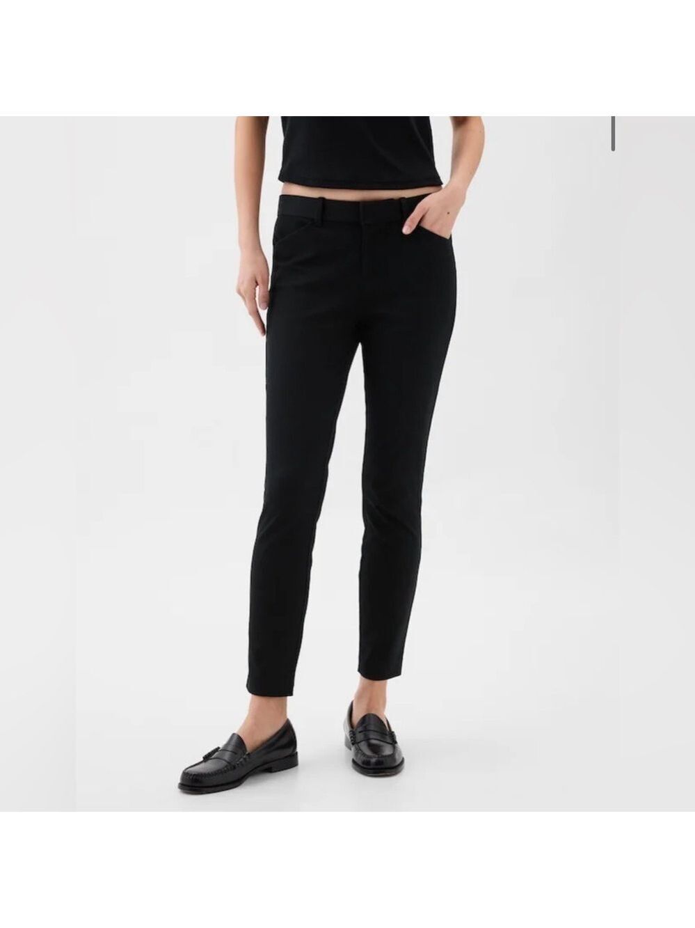 Gap Signature Skinny Ankle Mid Rise Black Trouser Pants in Bi-Stretch Weave - Picture 3 of 15